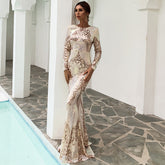 Evening  Stitching Mop Long Sequ Dress Ladies Formal Gown